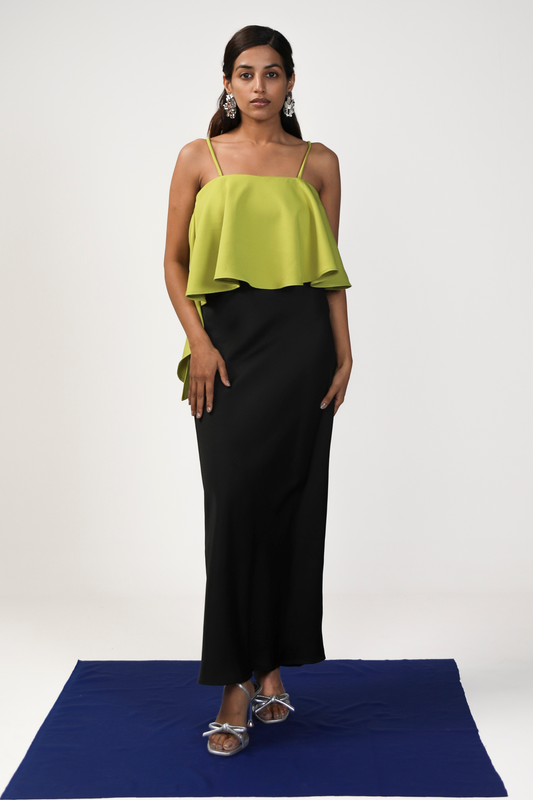 Chartreuse Asymmetrical Ruffle Cami Top