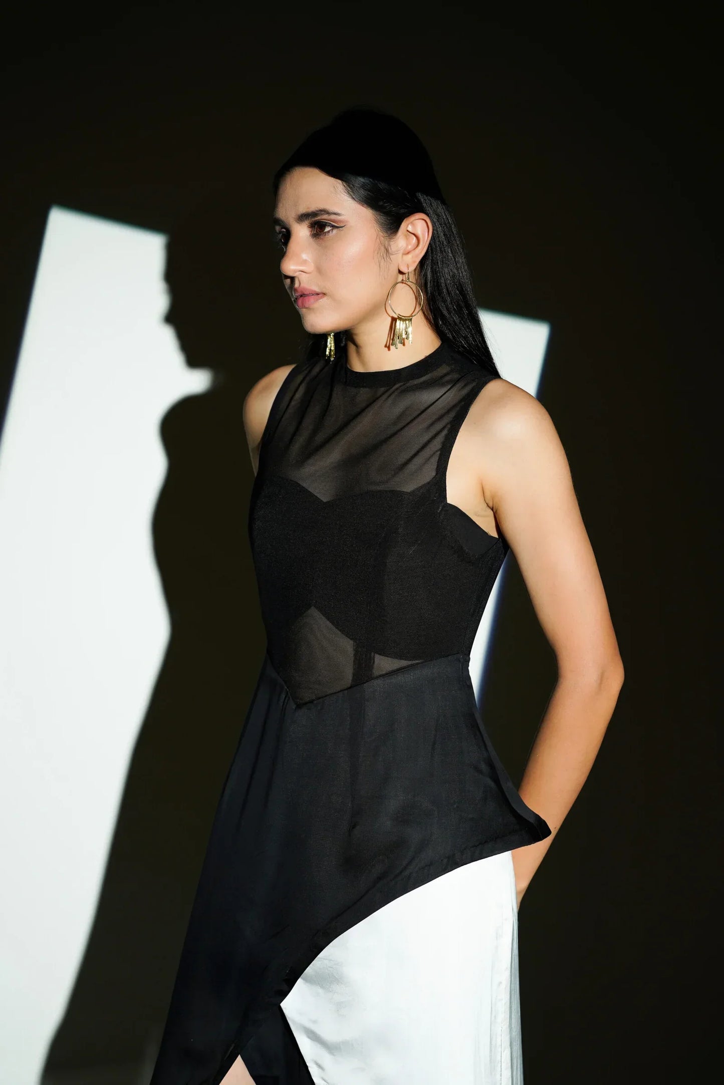 Black White Panel Cut-Out Gown