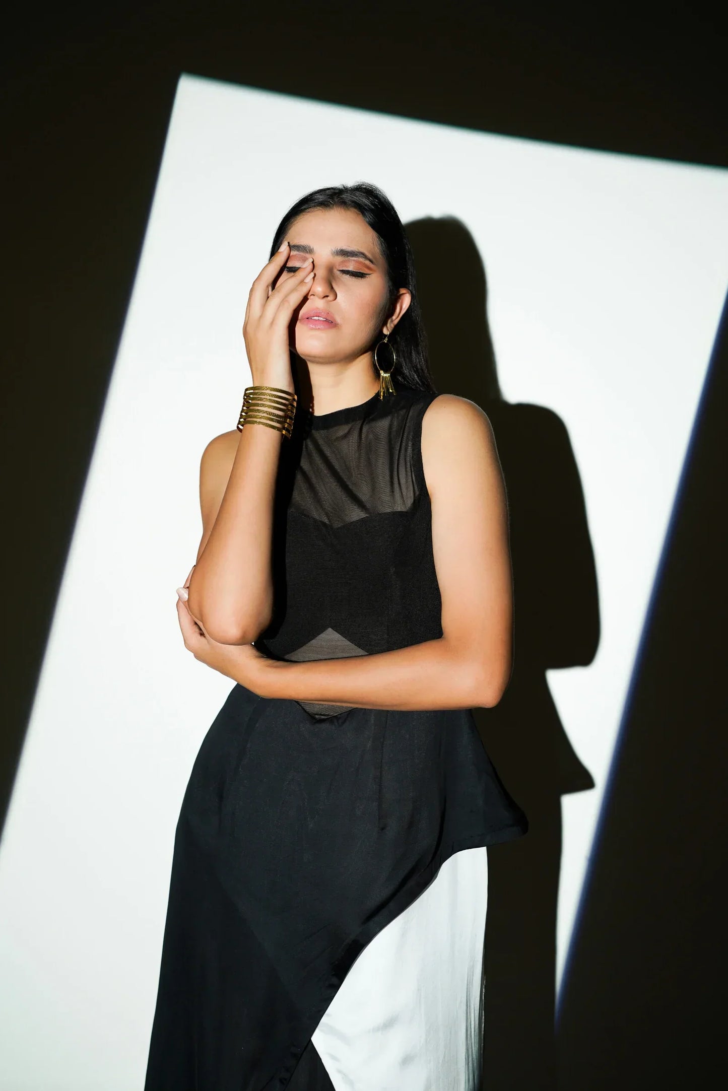 Black White Panel Cut-Out Gown