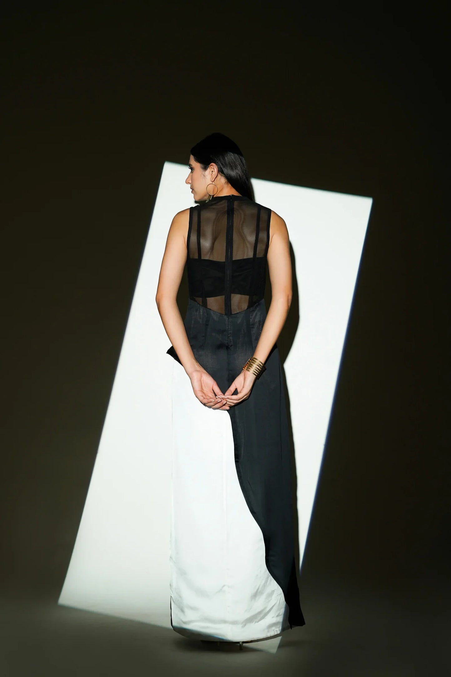 Black White Panel Cut-Out Gown