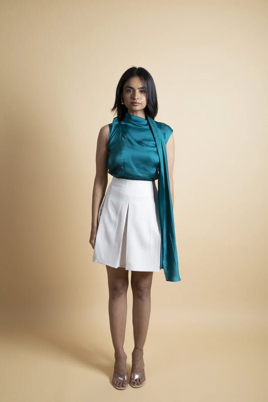 Satin Top With Pleated Skirt Set,