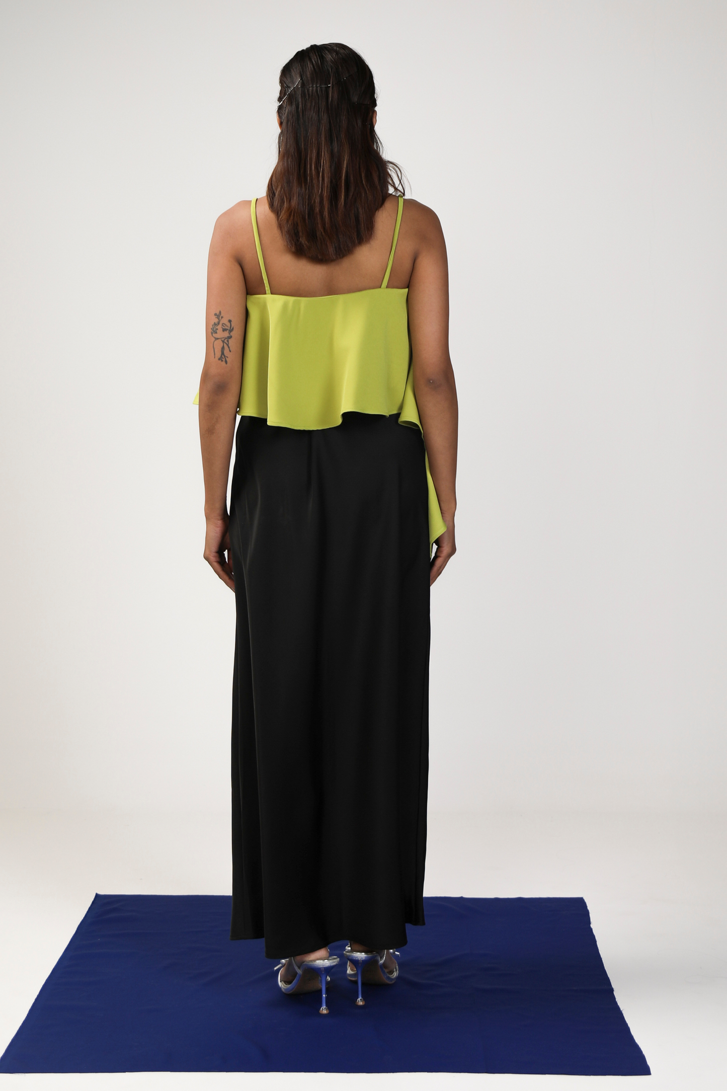 Chartreuse Asymmetrical Ruffle Cami Top