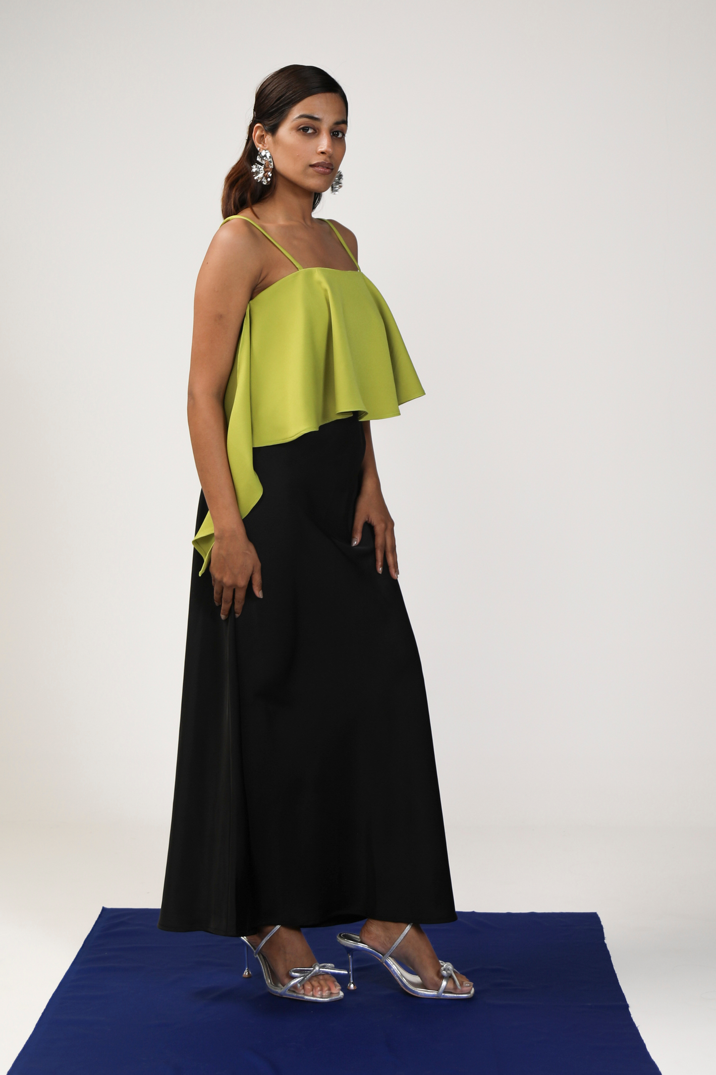 Chartreuse Asymmetrical Ruffle Cami Top