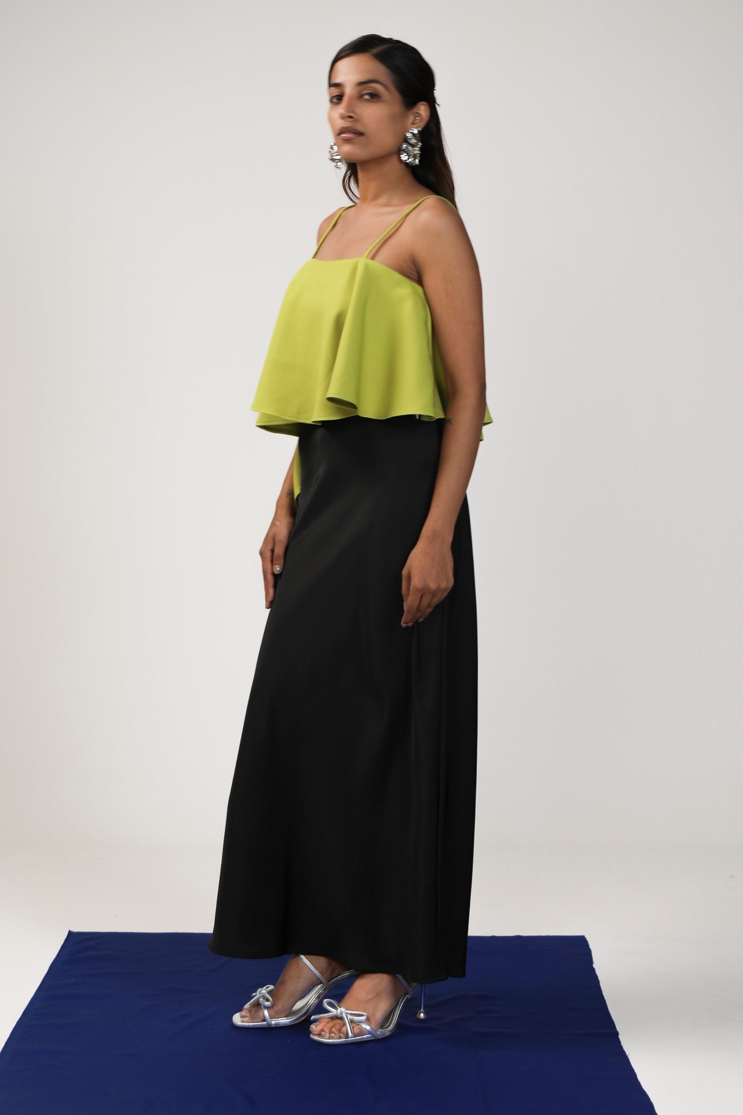 Chartreuse Asymmetrical Ruffle Cami Top