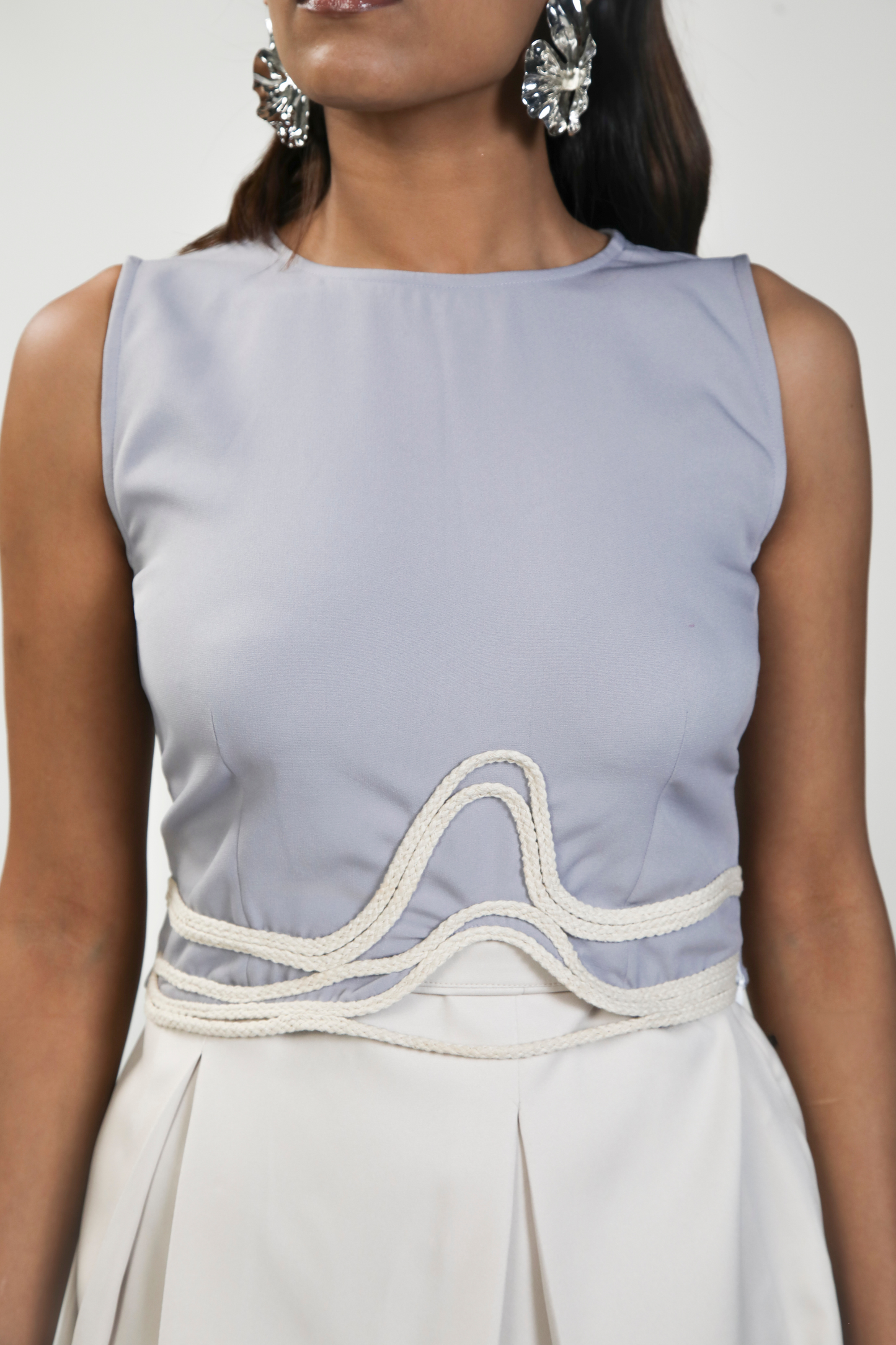 Lavender Gray Sleeveness Top with Sculptural Rope Detail