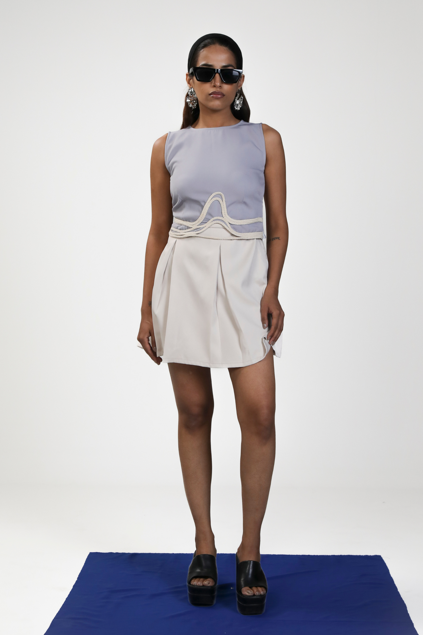 Lavender Gray Sleeveness Top with Sculptural Rope Detail