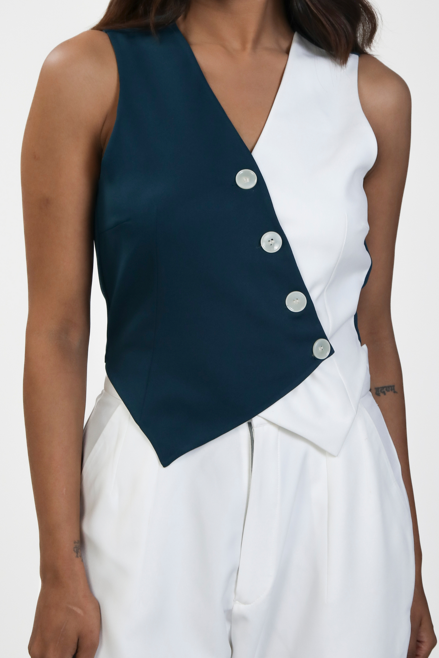 Asymmetric Color-Block Vest Top