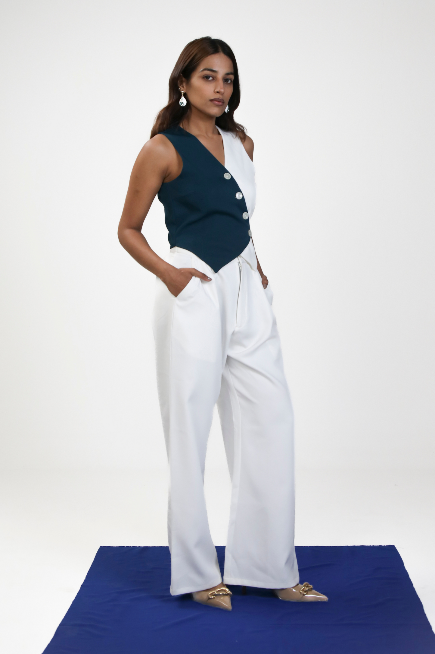 Asymmetric Color-Block Vest Top
