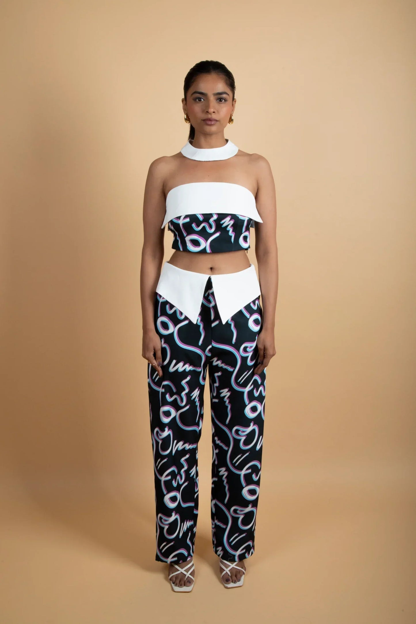 Abstract Printed Top With Trousers