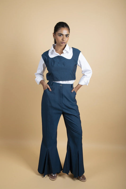 Formal Abstract Top With Flare Pants Set