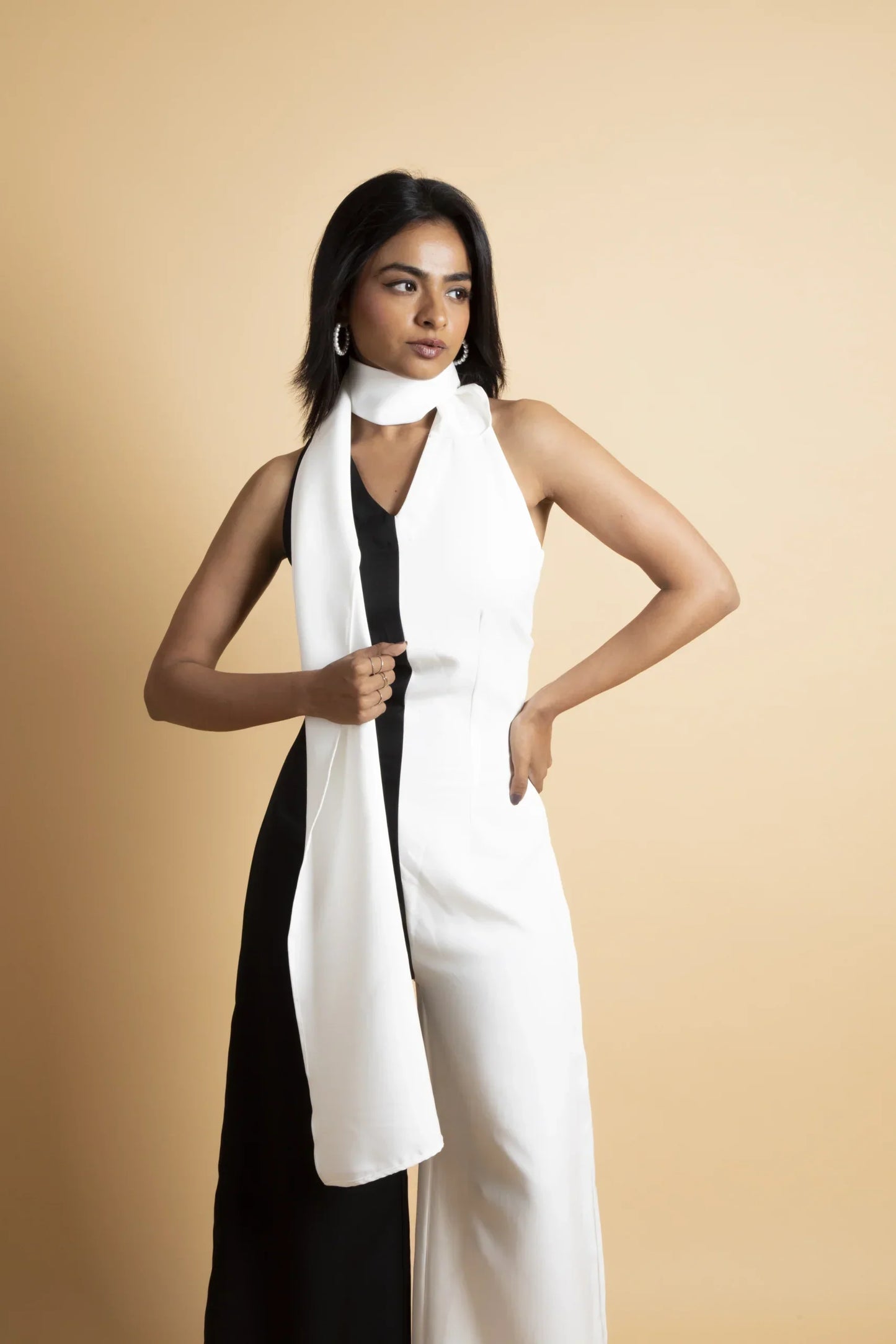 Black & White Drape Jumpsuit