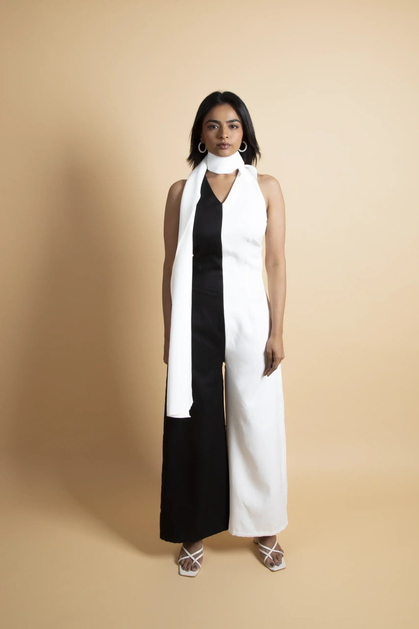 Black & White Drape Jumpsuit