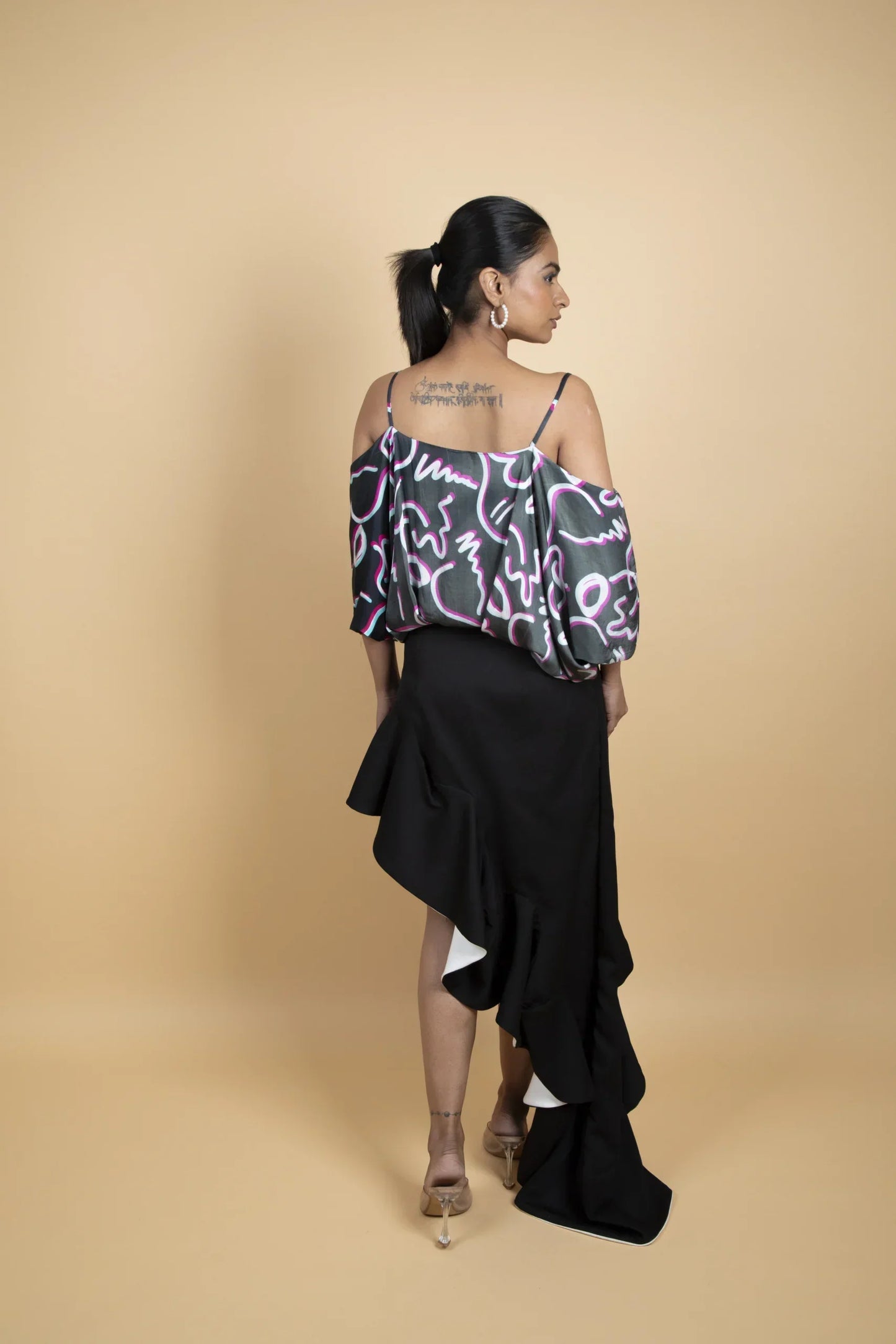 Printed Satin Ruffles Dress