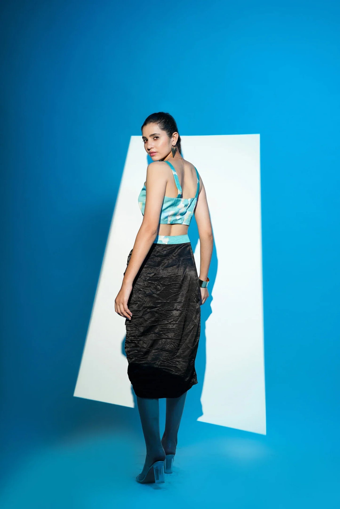 Printed Top & Slit Skirt Set