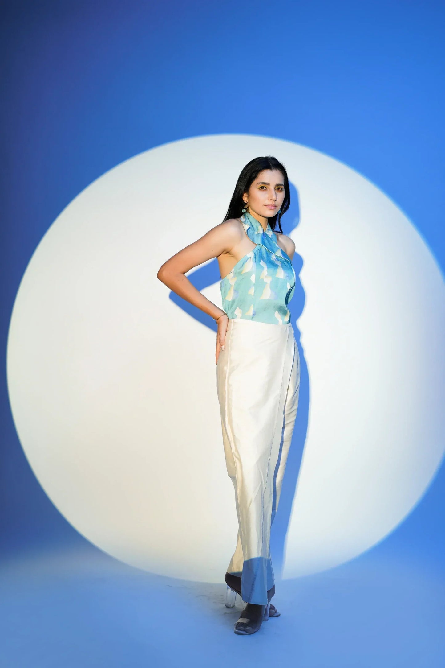 Satin Top With Drape Pant Set